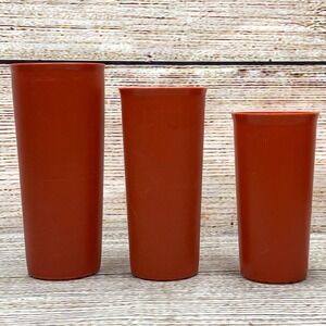 Vintage Tupperware Tumblers Set of 3 Retro Terracotta Orange Cups‎ 107-17 115-12